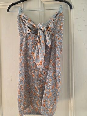 Diva Light Blue Mini Dress with Orange Floral Print Size S